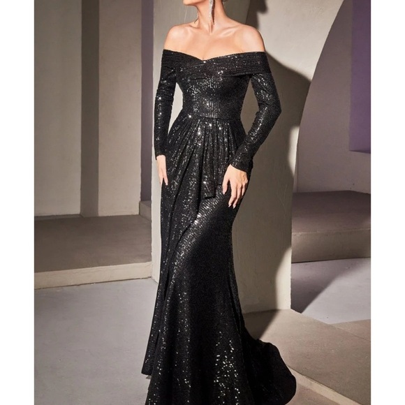 Ladivine by Cinderella Divine Black Sequin Long Sleeve Dress XL NWT - Picture 1 of 3